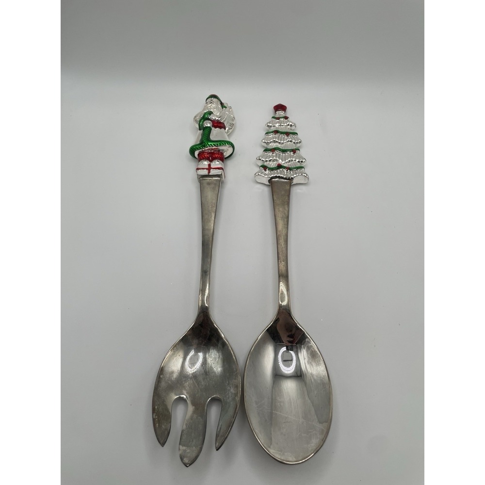 Vtg Christmas International Silver Co. Silverplate Serving Fork Spoon W Enamel